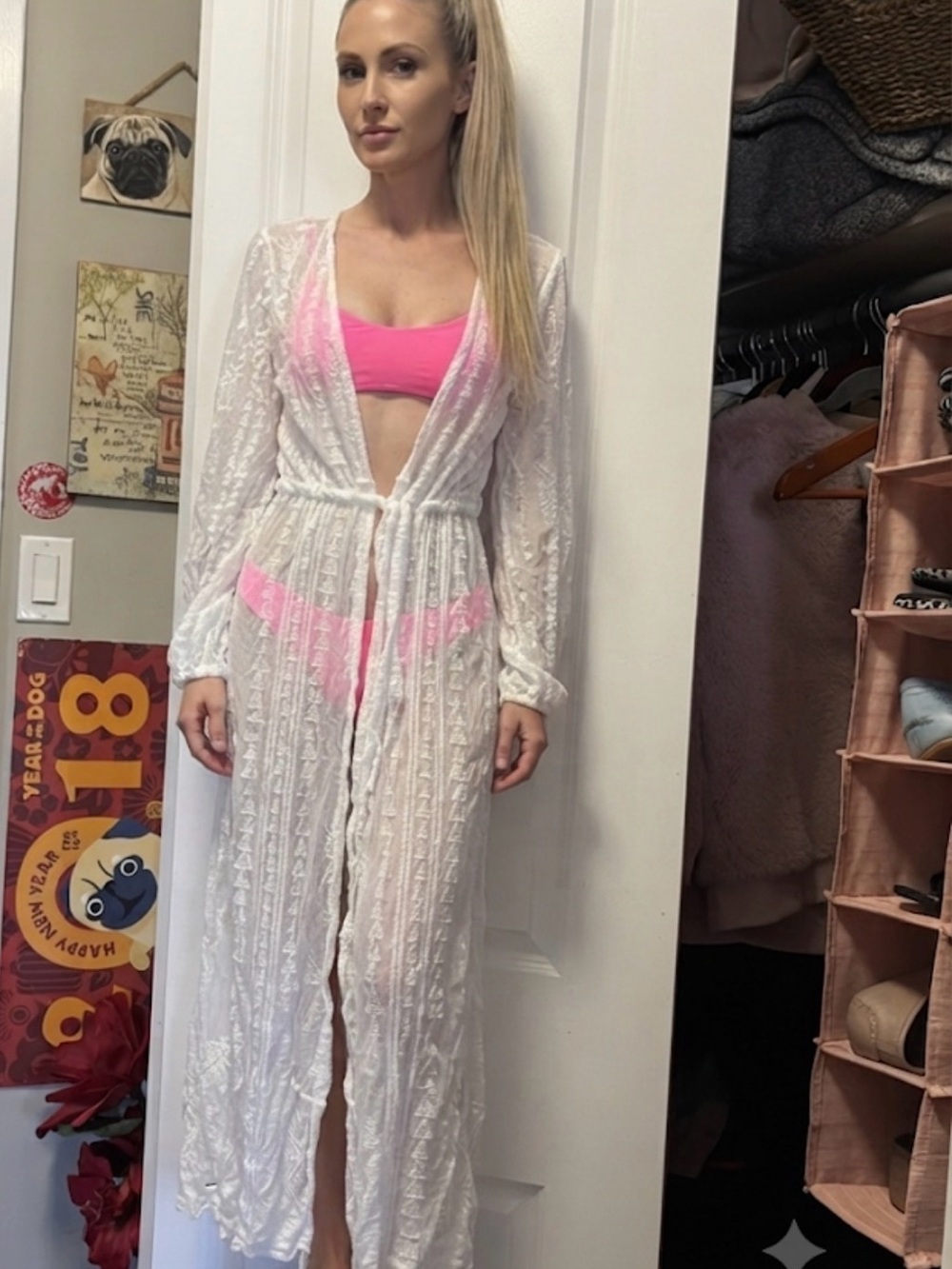 Primark White Sheer Lace Tie-Front Maxi Cover-Up